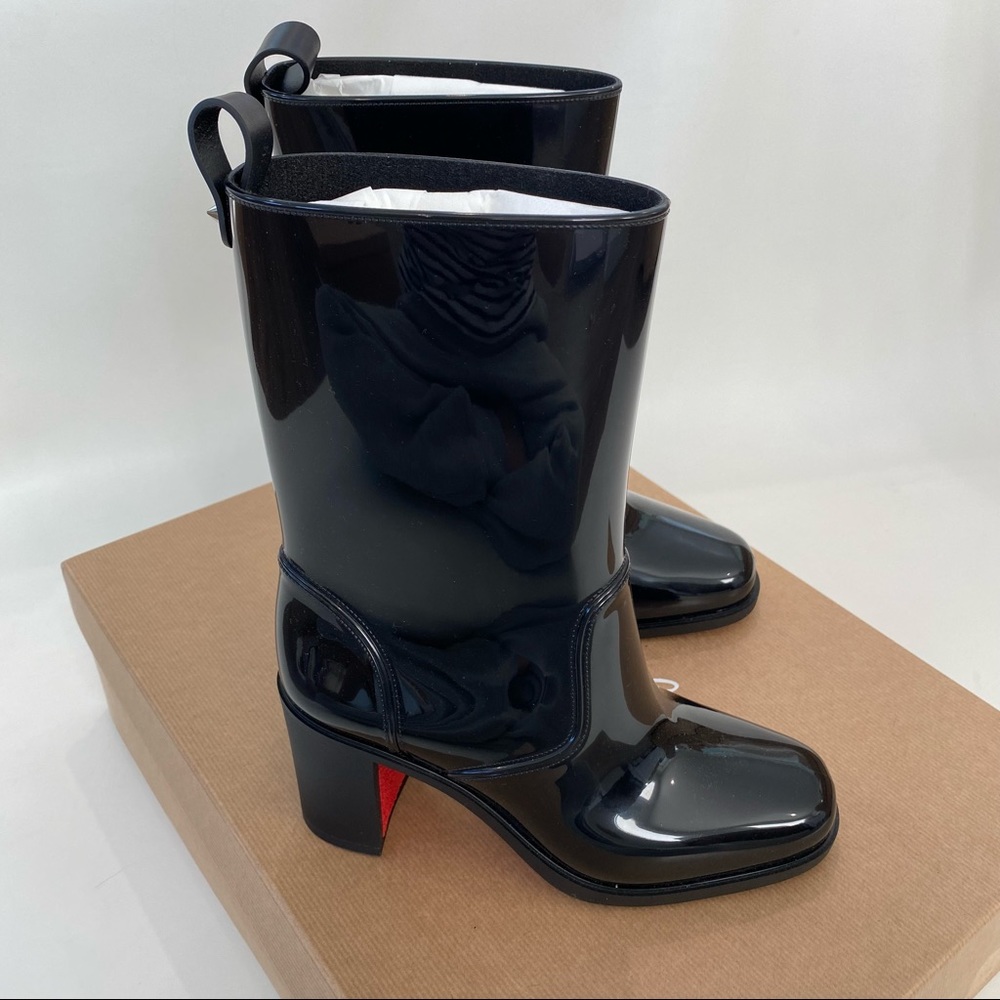 Christian Louboutin Loubirain Loubi Rain Boot Black PVC EU 37 US 7 - Picture 3 of 14